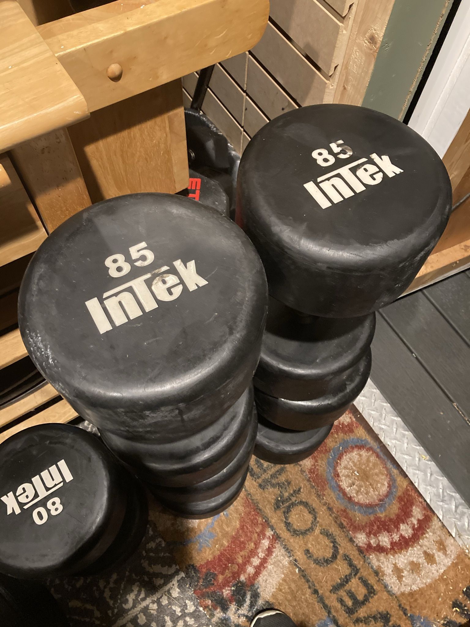 Intek Brand Commercial Rubber Wrapped Urethane Dumbbells - 80’s, 85’s And 90’s