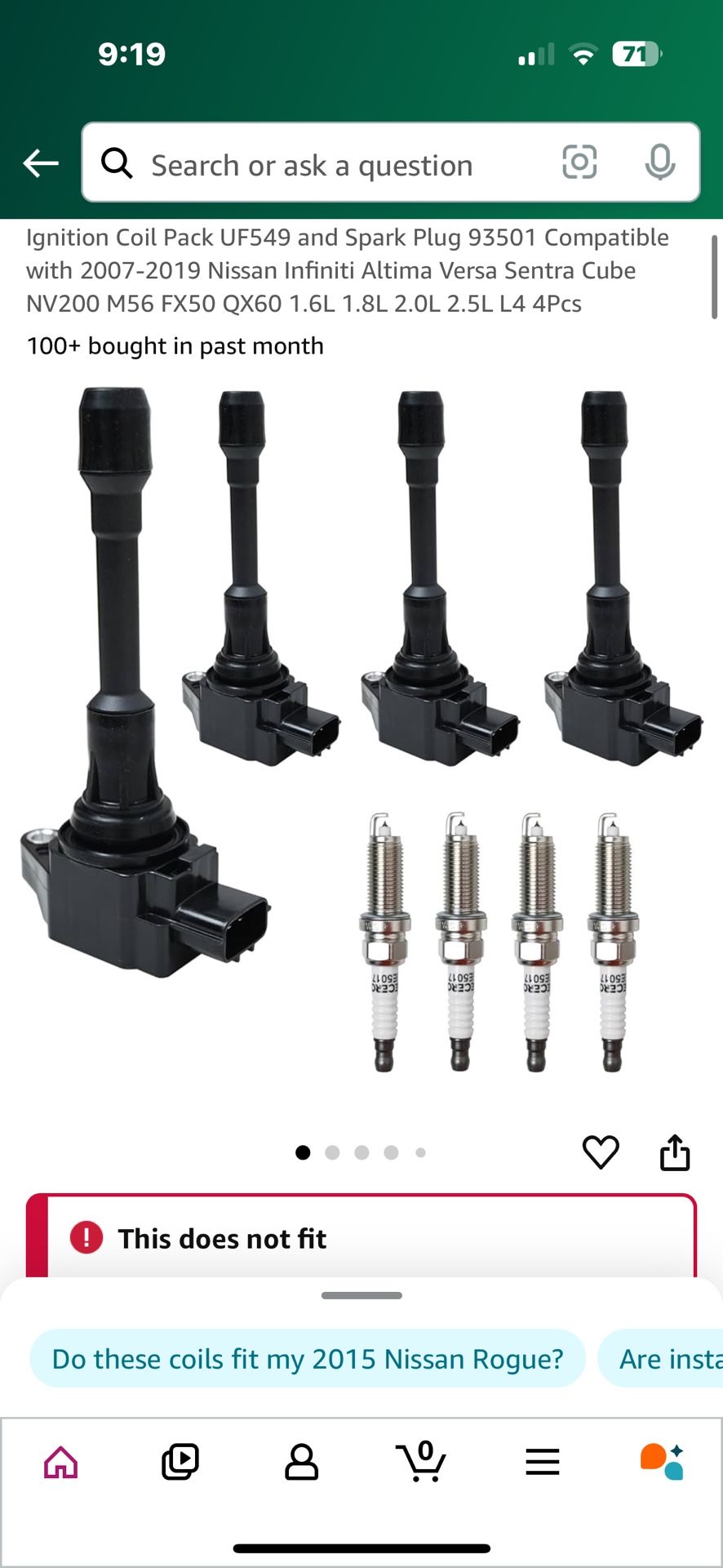 Spark Plugs Plus Coils 2007/2019 Nissan , Infinity