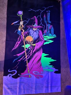 Wizard And Tower Black Light Sensitive Flag