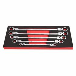 Brand New 5 Pc Metric Long Double Box Ratcheting Wrench Set Universal Spline Drive With Flexible Head