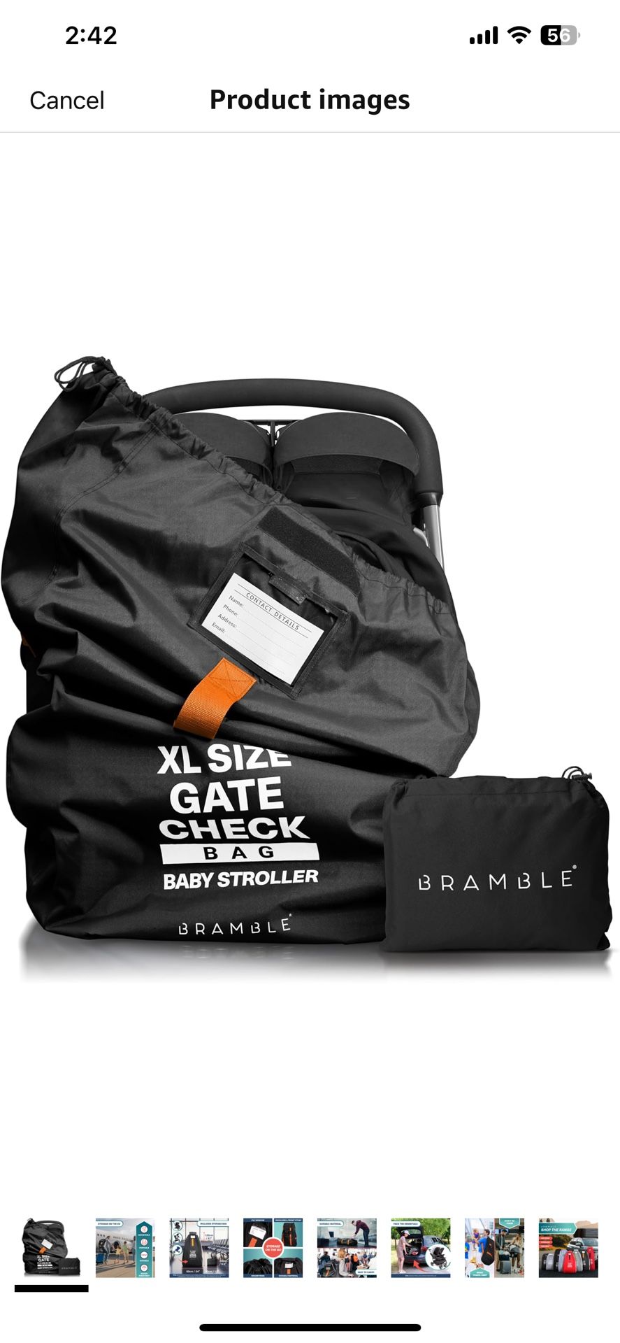 Bramble Extra Large Gate Check Stroller Bag for Airplane - Stroller Storage Bag (Black, 47", 600D Oxford Waterproof) - Double Stroller Travel Bag for 
