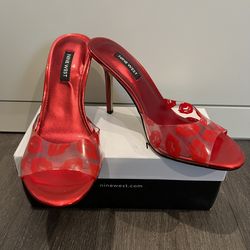 Nine West Foreva Red Lip Kiss High Heeled Mule Open Toe - Size 8 - NWB