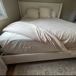 King Upholstered Bed Frame Ivory
