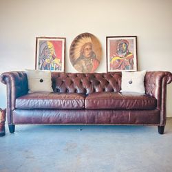 Beautiful Classic Vintage Cigar Brown Leather Chesterfield Sofa!👀🙀😻⚡️💥