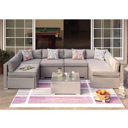 7 piece outdoor patio furniture sofa sectional with table 