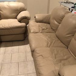 Leather Couch And Chair Set With Ottomans 