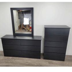 BLACK DRESSER WHIT MIRROR AND CHEST 