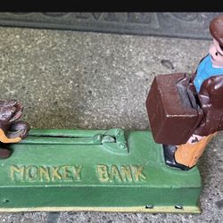 thick  metal steel vintage collectable  monkey bank 