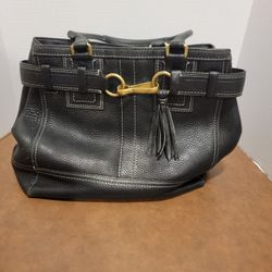 COACH Vintage Hampton Bag Black Pebbled Leather Shoulder Satchel Tote Carryall