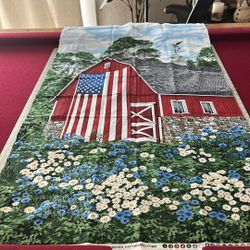 Red barn American Flag Quilt Panel