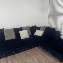 Suede Sectional Blue Couch 