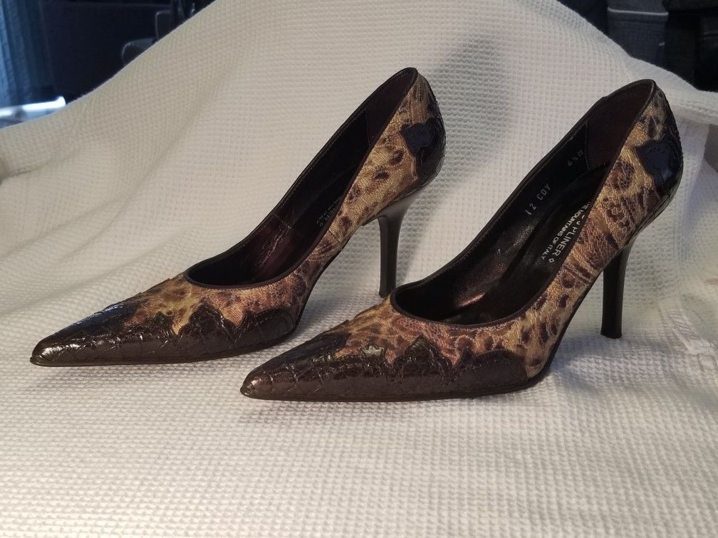 Rare Donald J Pliner French Leopard Tapestry/Antique Gator Pumps