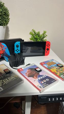 Nintendo Switch Console Bundle w/ Dock, Controllers, AC Adapter & Games USB-C