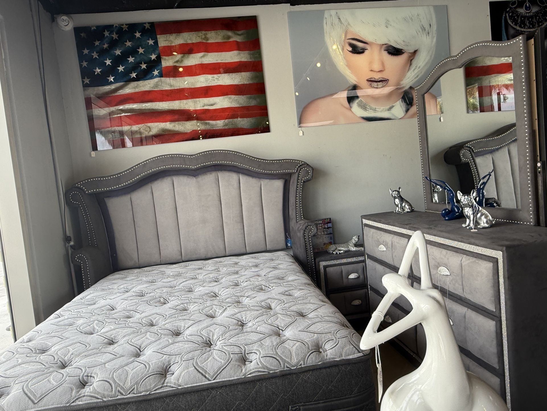 Velvet Suede 5 Pc Bedroom Set With Led Lights Only $999