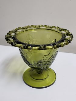 Vintage Indiana Glass green pedestal bowl