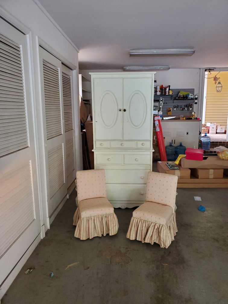 Little girl's armoire and chairs, sold together or separately.