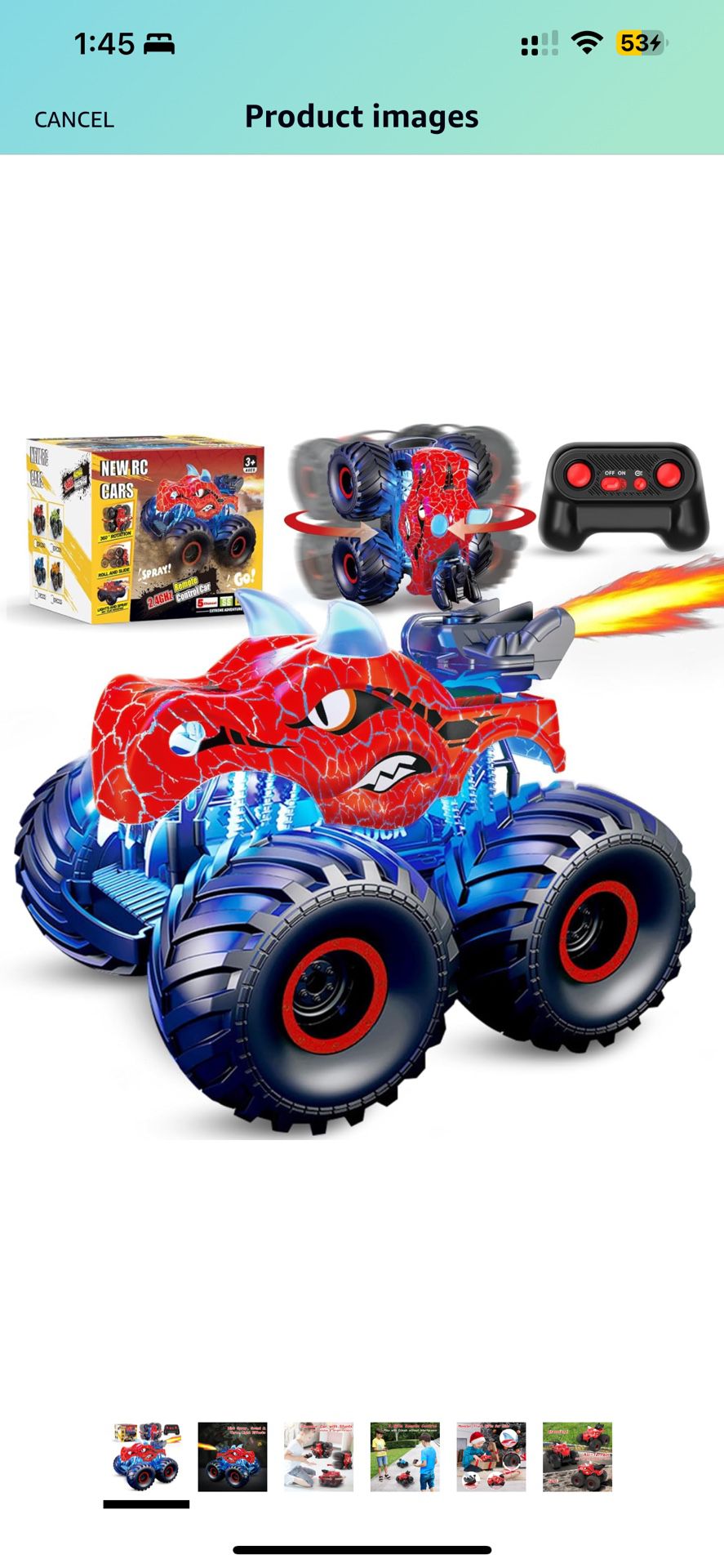 Remote Control Dinosaur Car, 2.4GHz RC Monster Trucks for Boys with Spray, Light & Sound, All Terrain RC Cars with 2 Batteries, Dinosaur Toys for Kids
