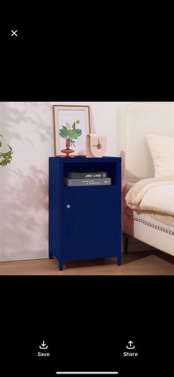ALBAD USHG6013BL Blue Metal Nightstand – Lockable Cabinet