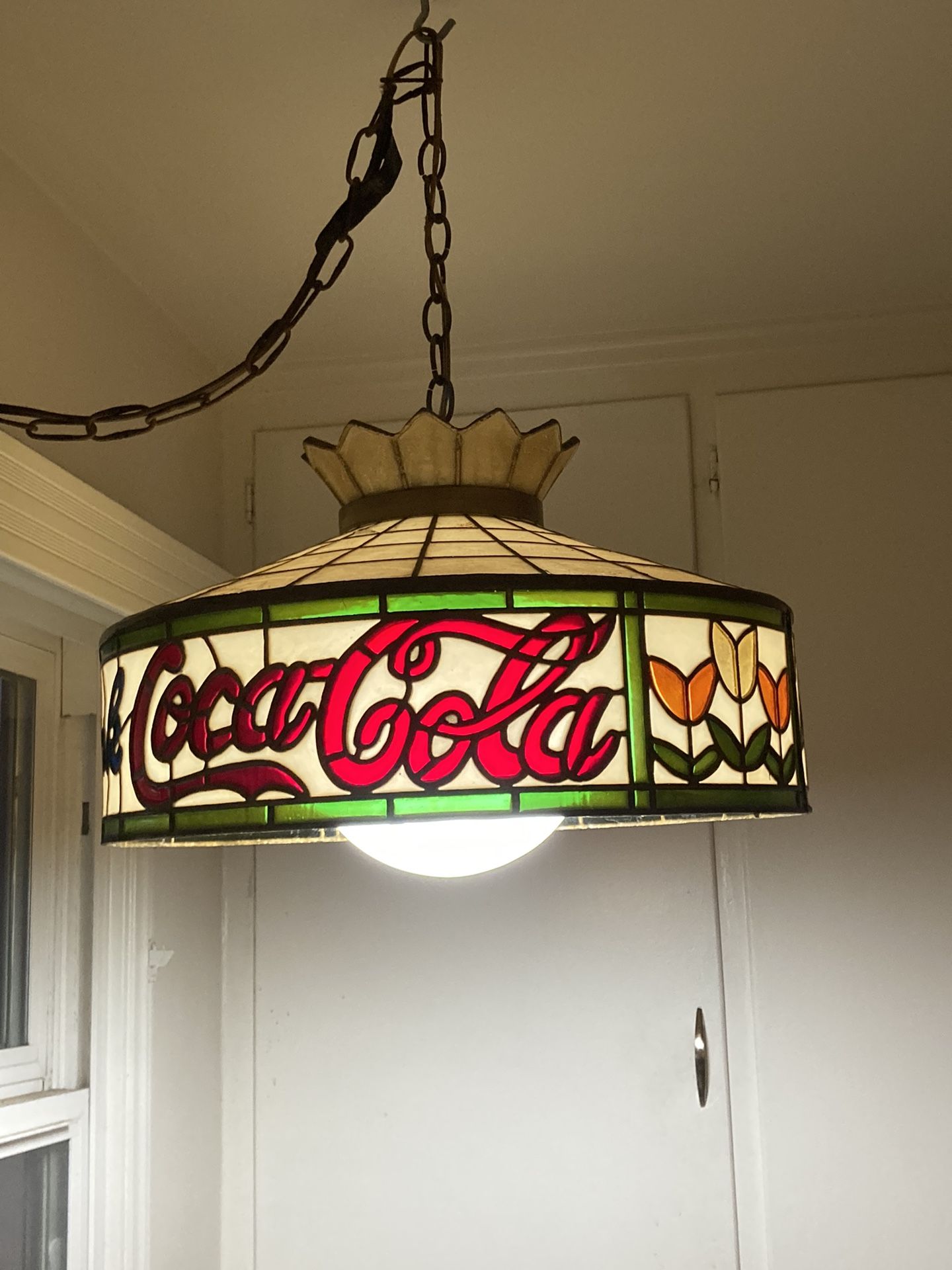 Vintage Coca Cola Chandelier - Stained Glass Plastic