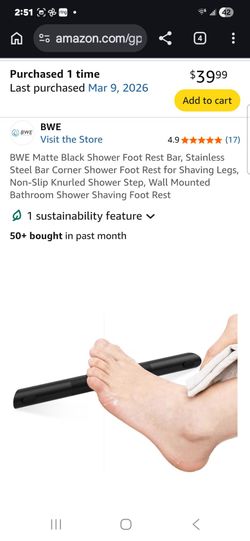 2 Black Shower Foot Rest Bar