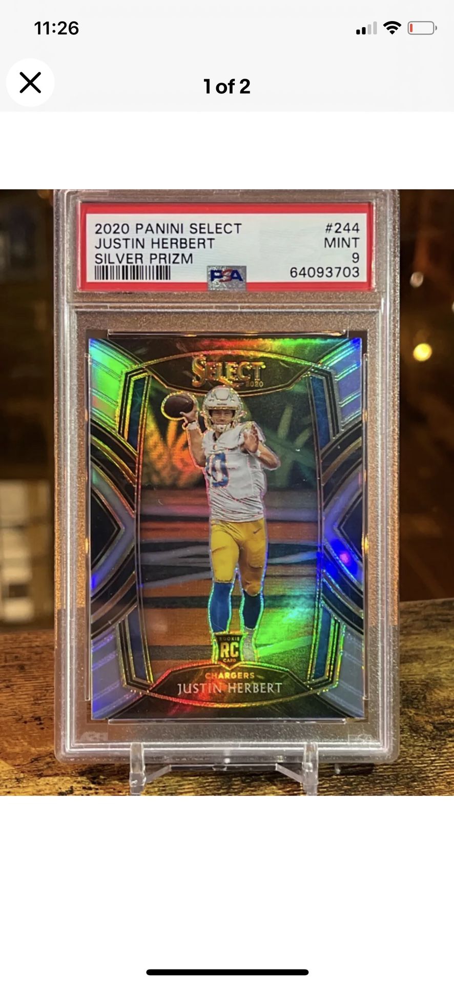 2020 Panini Select #244 Justin Herbert [Silver Prizm] PSA 9 MINT RC