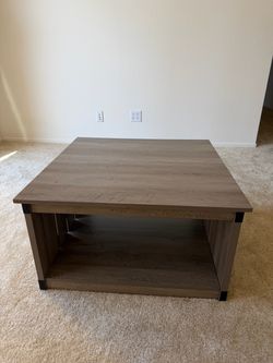 Square Wood Coffee Table with Lower Shelf
