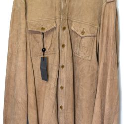 UNWORN John Varvatos Men's Tan Suede Calf Leather Shirt Jacket Beige Overshirt Size 58 IT (APROX. 48 US)