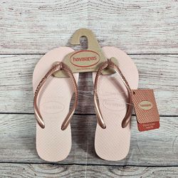 HAVAIANAS TOP TIRAS Gold Metal Flip Flop Sandals Size Girls 11/12C NEW
