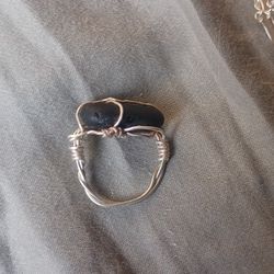 Sea Glass Ring With Silver Wire Wrapping
