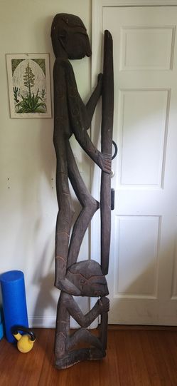 Large Hand-Carved Wooden Totem Sculpture