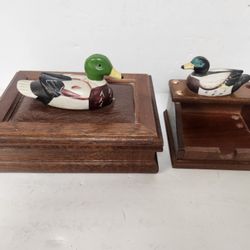 Vintage 1982 Albert E Price Duck Top Playing Cards Box Trinket & Vintage Duck Wooden Desk Organizer