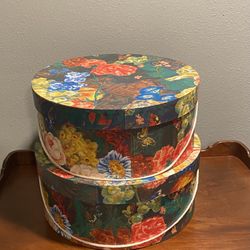Floral Hat Box With Lid & Handle 15”x6.5”  and  16”x7” $15 Each