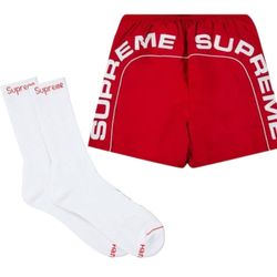 Supreme Arc Logo Water Short 'Red' and Calf Socks