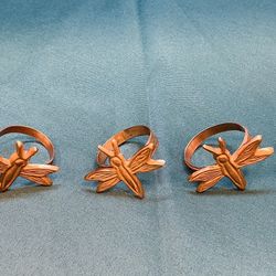 Vintage Solid Brass Dragonfly Napkin Rings 