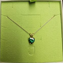 Emerald Heart Silver Gold Plated Necklace