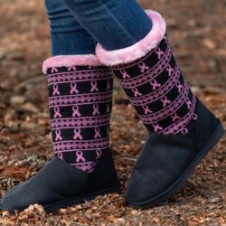 Pink Ribbon Knit Boots from The Animal Rescue Site Greater Good Store - Size 8