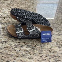 Brand New Birkenstock Arizona Slide Sandal - Women’s Grey/ White Snake Print