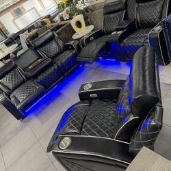Power Recliner Sofa Set With LED Light 