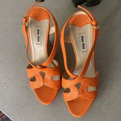 Miu Miu Orange  Wedge Sandals 