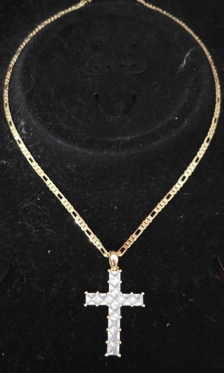 CROSS NECKLACE 925 STAMP 18 K GOLD