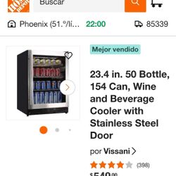 23.4 in. 50 Bottle, 154 Can, Wine and Beverage Cooler with Stainless Steel Door.   retail $449