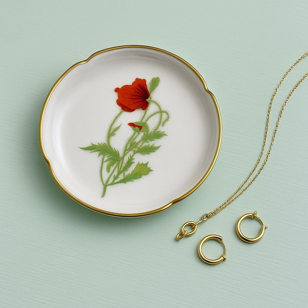 Rosenthal Germany 1960s Red Poppy Porcelain Pin Dish, 4”