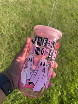 Mean Ghouls Halloween Glass Cup with Lid and Straw
