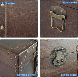 DreamsEden Large Wooden Treasure Chest, Vintage Decorative Storage Trunk with Hinged Lid, Large Wooden Leather Keepsake Box, Set of 2