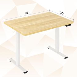 Standing Desk – Height Adjustable | White Frame + Natural Top