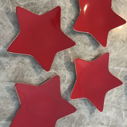 Set Of 4 Williams Sonoma Red Star Dessert Plates With Gold Trim
