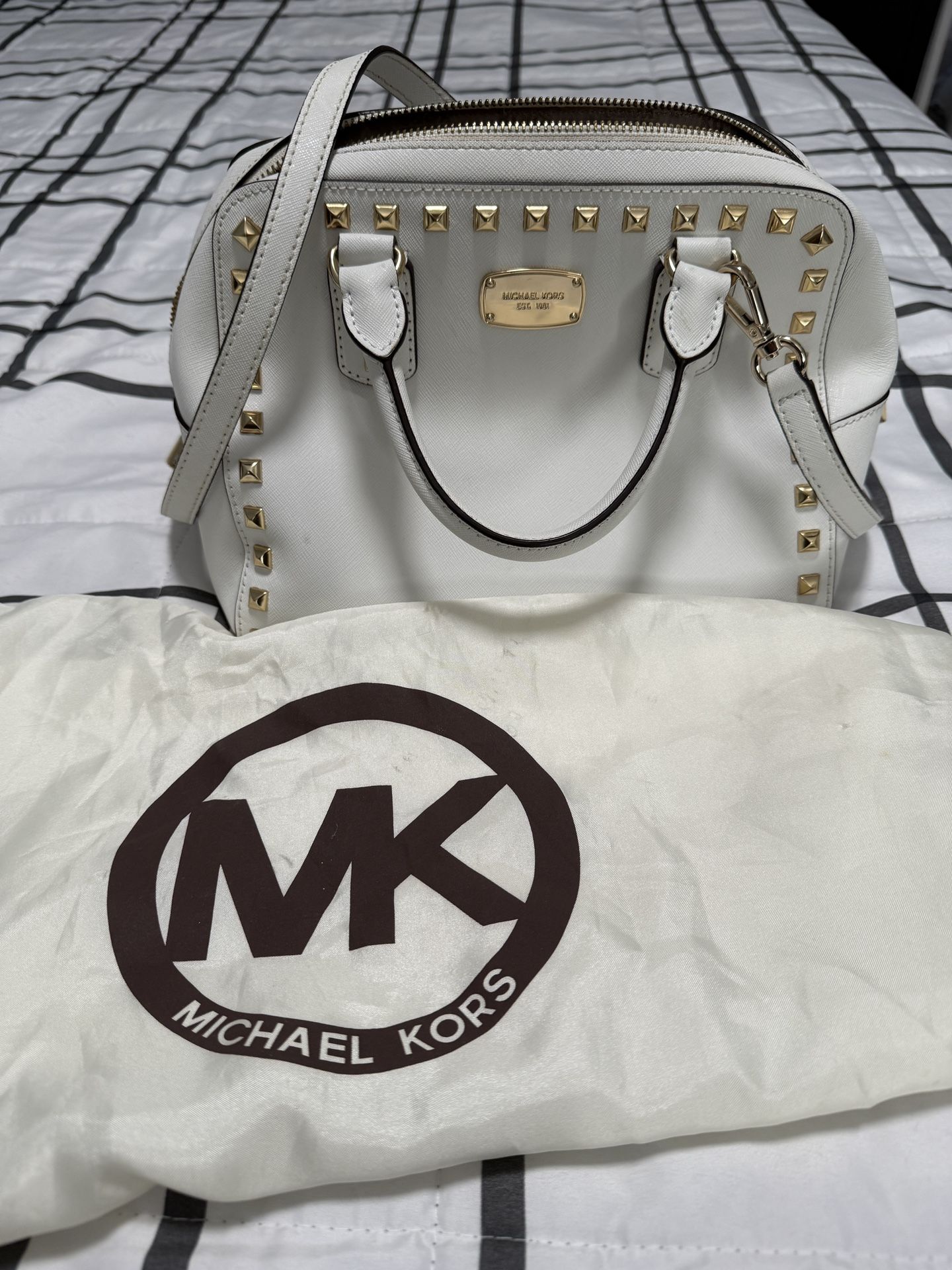 White And Gold Studded Michael Kors Purse