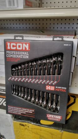 ICON PROFESSIONAL COMBINATION WRENCH SET ANTI- SLIP GRIP 14 PIECE SET NO - SKIP SIZING METRIC