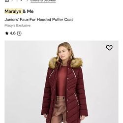 Macys Maryln & Me Faux-Fur Burgundy Jacket Size Large