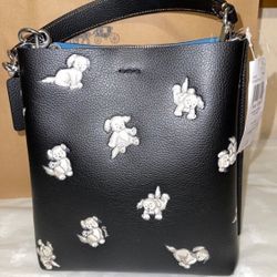 Coach  Mollie Bucket Happy Dog Print Leather Black Multi